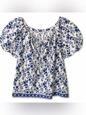 NWT Max Studio London Blue Floral Puff Sleeve Blouse XS